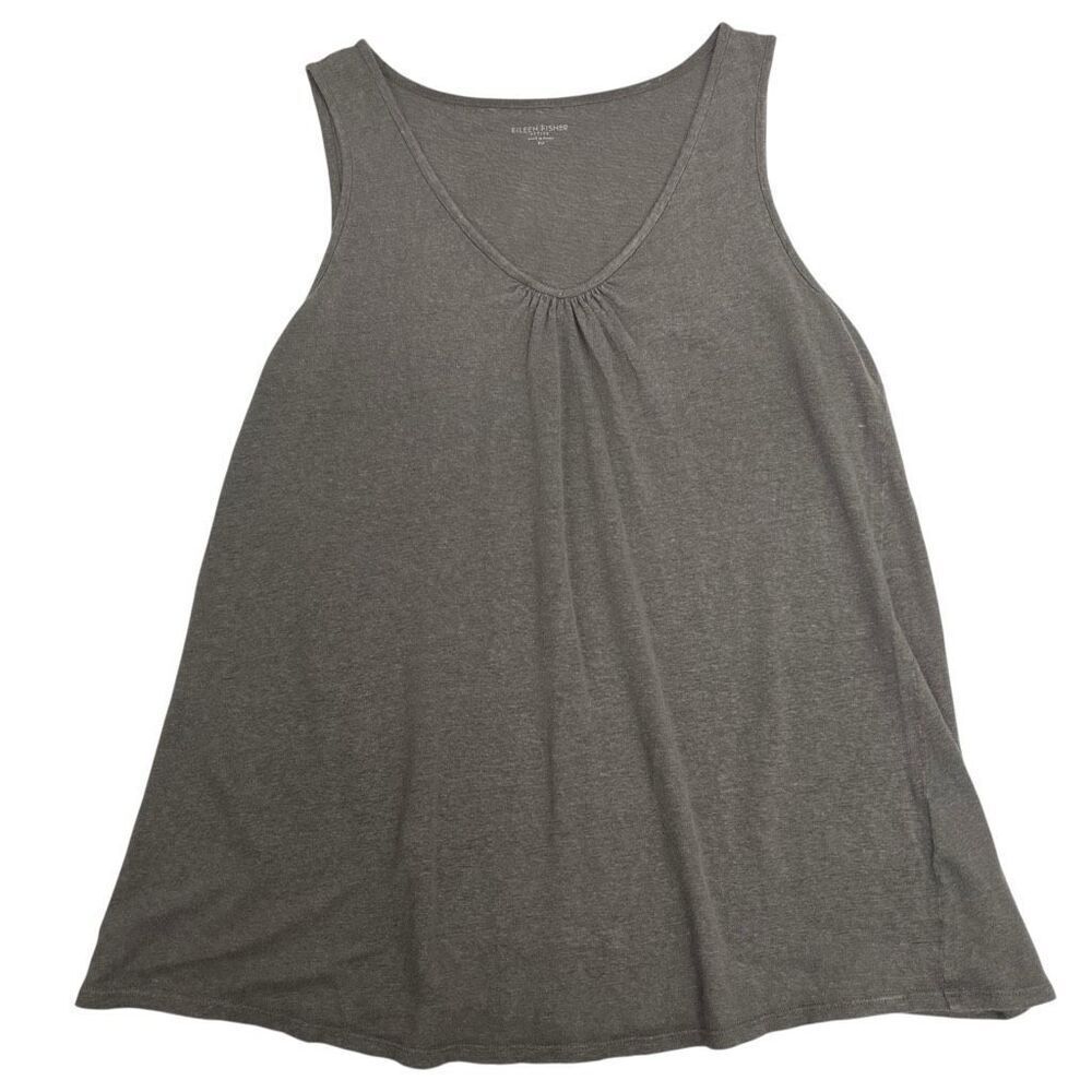 Eileen Fisher Womens 100% Linen V-Neck Knit Tank Top Gray Size Petite Medium - Picture 3 of 16